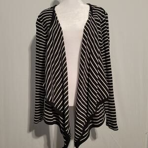 Talbots women's XL black white striped 100% cotton open front cardigan sweater